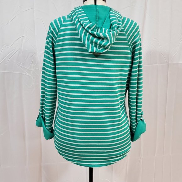 NWT Women's XL Hoodie Style & Co Sport Green White Stripe Zip Snap Pocket Sleeve - Picture 4 of 11
